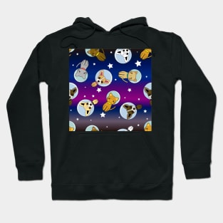 Cute Space Cats And Dogs Background Pattern Seamless Hoodie